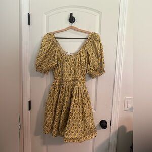 Rhode Anika Floral Yellow mini Dress balloon puffy sleeves sz small EUC